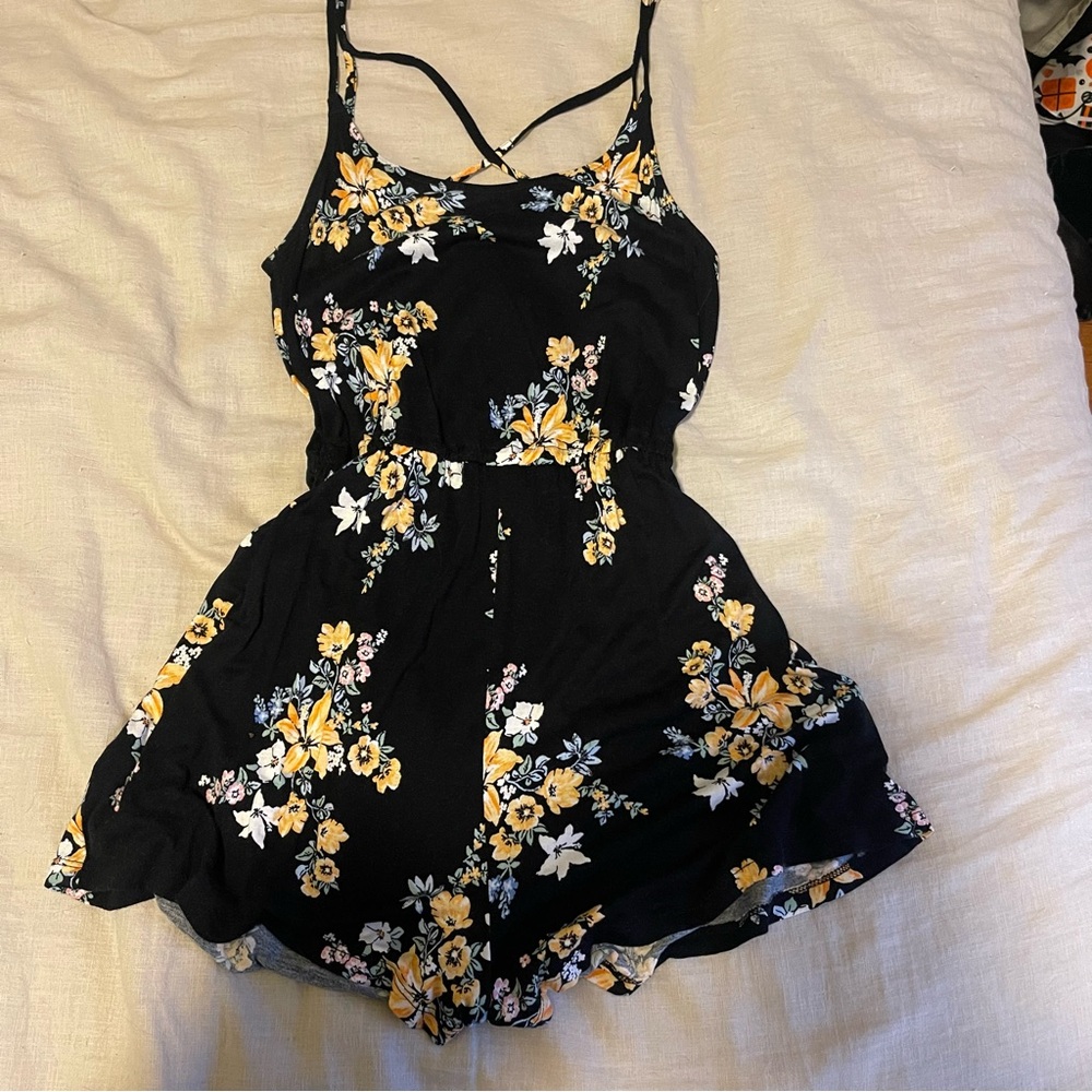 Divided Black Floral Strappy Romper - Picture 1 of 4